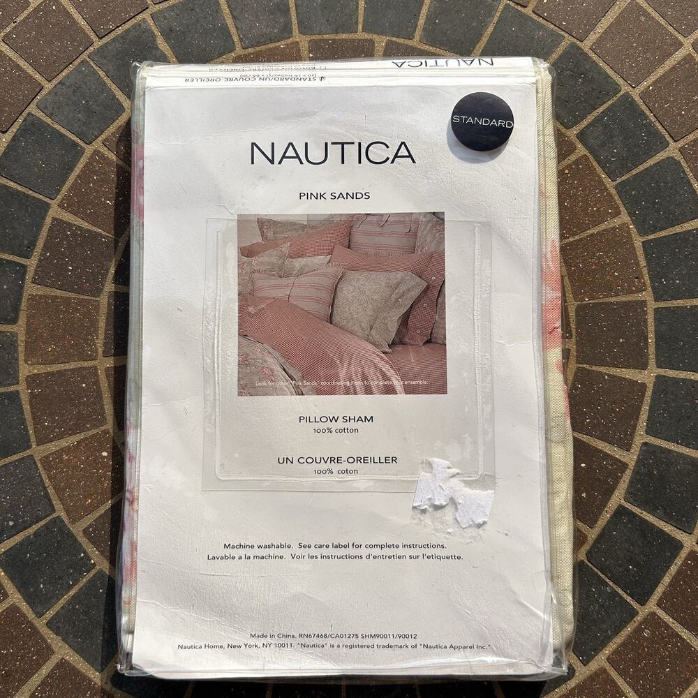 NWT Nautica Pink Sands Standard Pillow Sham 100% Cotton